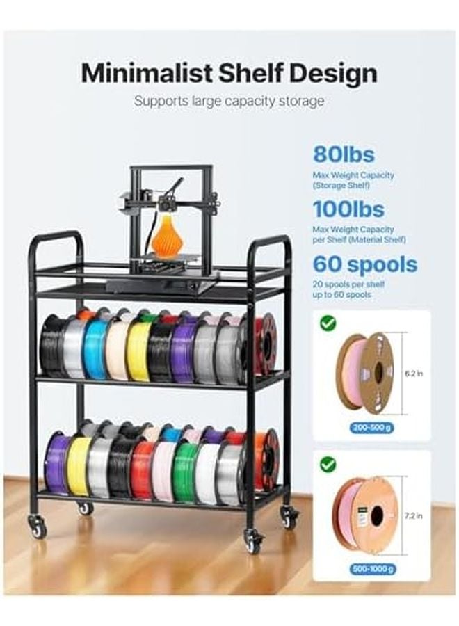 3 Tier Rotating 3D Printer Filament Spool Holder Steel Frame Storage Cart for 20 Spools - Image 3