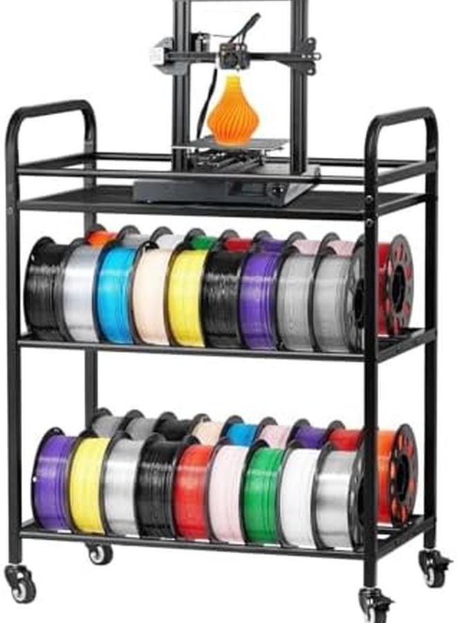 3 Tier Rotating 3D Printer Filament Spool Holder Steel Frame Storage Cart for 20 Spools - Image 1