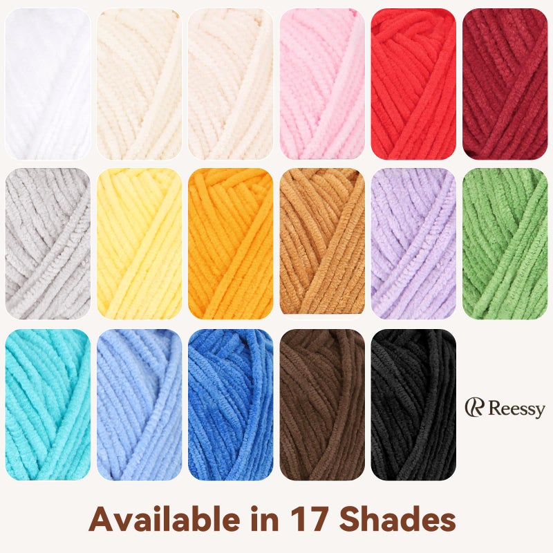Reessy Skinny Chenille Yarn for Crocheting - 6 Pack of 50g/158yd (948yd Total) - Soft Matte Chenille - Fine Weight Baby Yarn for Plush Toys, Baby Blankets & Small Crochet Crafts(Ash) - Image 4