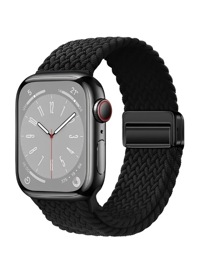 Magnetic Wristband for Apple Watch Adjustable Nylon Strap Black Compatible with Apple Watch Series 11 46mm and Series 10 46mm Soft Nylon Material with Secure Magnetic Closure, Easy to Adjust for Comfortable All Day Wear - Image 1