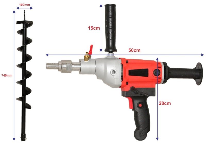Digital Craft Electric Diamond Core Drilling Machine High Power Handheld Concrete Core Drill with 100 Earth Auger Bit - Image 3
