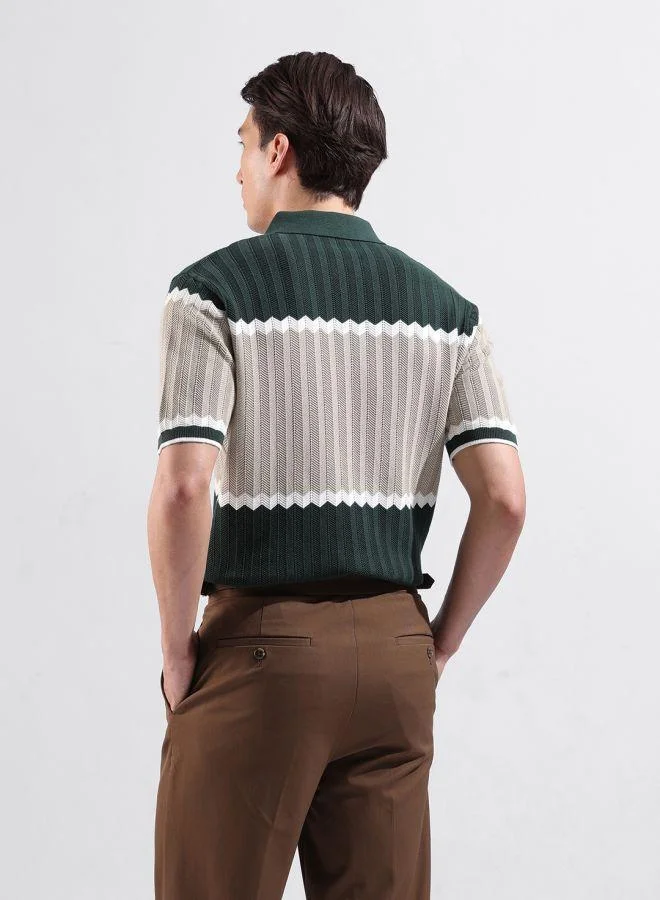 شركة المرآب الهندية Men Slim Fit Textured Polo Neck Half Sleeves T-Shirt