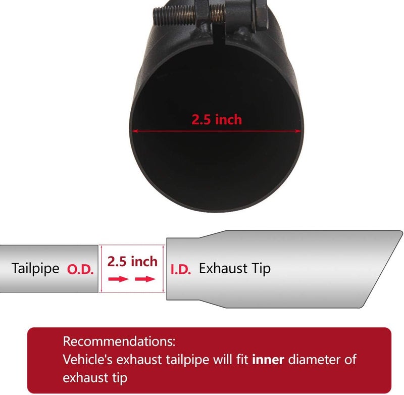 LCGP 2.5 Inch Inlet Turn Down Bolt On Exhaust Tip - Black Powder Coated Stainless Steel, 9 Inch Length - Image 4