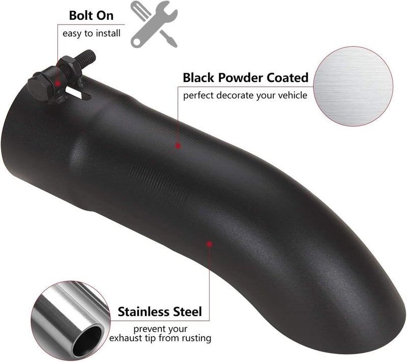 LCGP 2.5 Inch Inlet Turn Down Bolt On Exhaust Tip - Black Powder Coated Stainless Steel, 9 Inch Length - Image 5