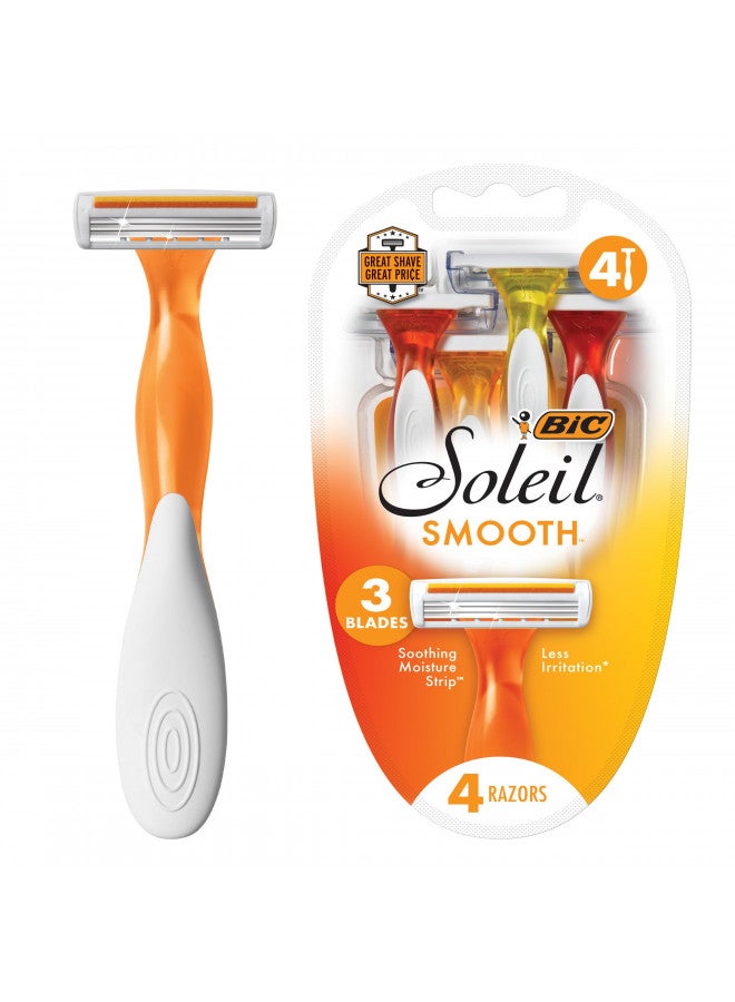 BIC Soleil Smooth Women's Disposable Razors, 3 Blades With Moisture Strip For a Silky Smooth Shave, 4 Count (Pack of 6) (24 Razors) - Image 1