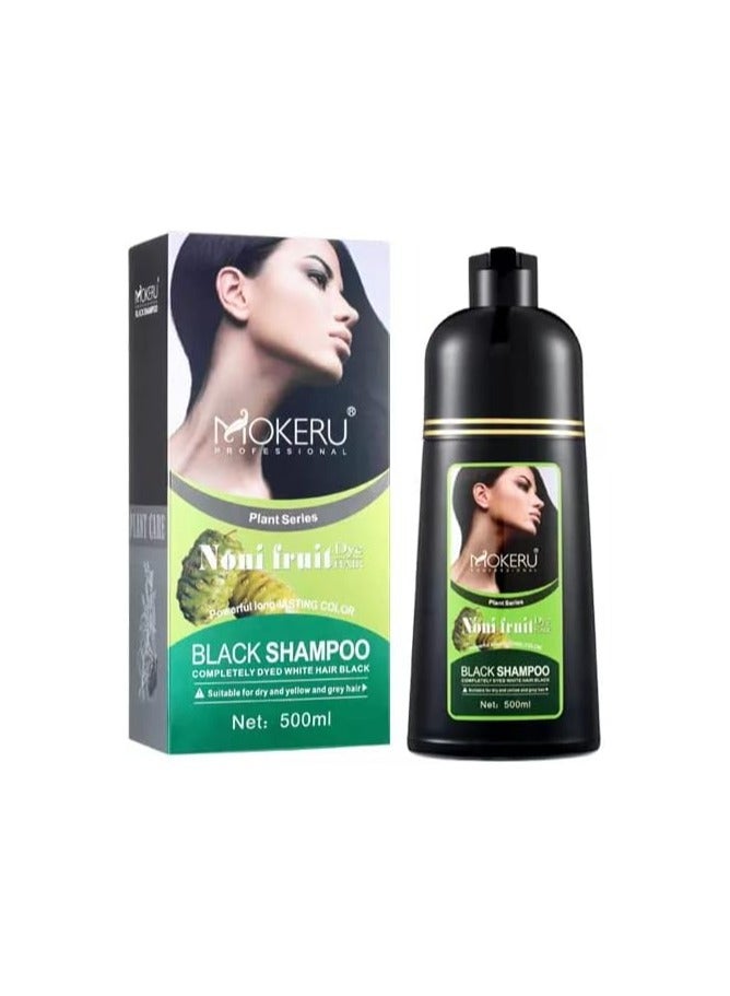 Mokeru Organic Natural Fast Hair Dye, Only 5 Minutes Noni Plant Black Shampoo 500ml - Image 1