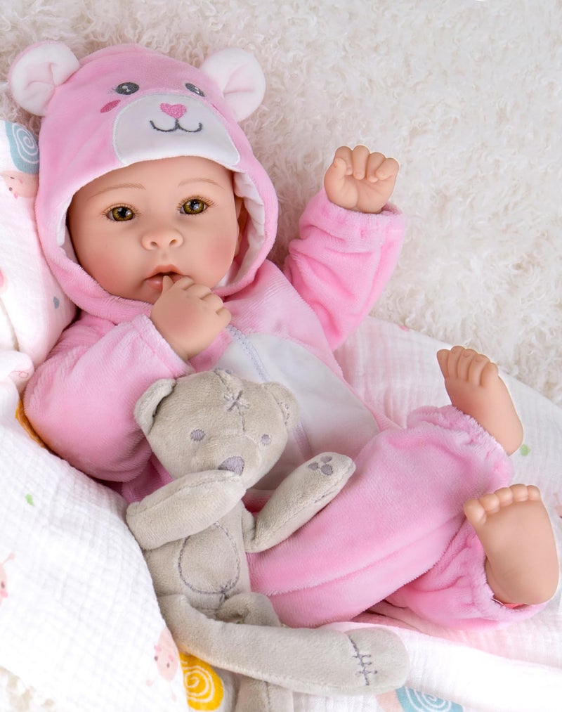 Aori Baby Dolls Realistic, 17-inch Lifelike Soft Body Baby Girl That Look Real with Feeding Kit Included, Ideal Gift for Kids, Birthday, Pretend Play - Image 1