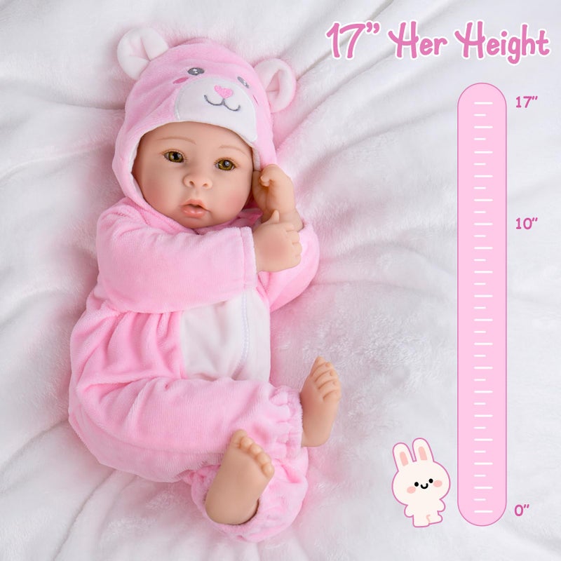 Aori Baby Dolls Realistic, 17-inch Lifelike Soft Body Baby Girl That Look Real with Feeding Kit Included, Ideal Gift for Kids, Birthday, Pretend Play - Image 5
