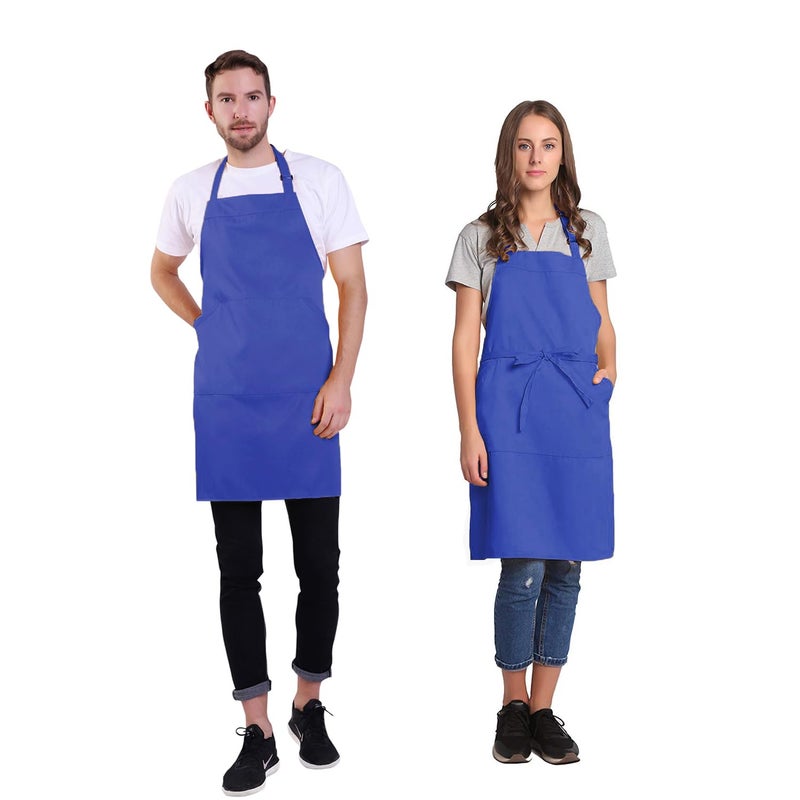 BIGHAS Adjustable Bib Apron with Pocket Extra Long Ties for Women Men  18 Colors  Chef  Kitchen  Home  Restaurant  Cafe  Cooking  Baking (Blue) - Image 1