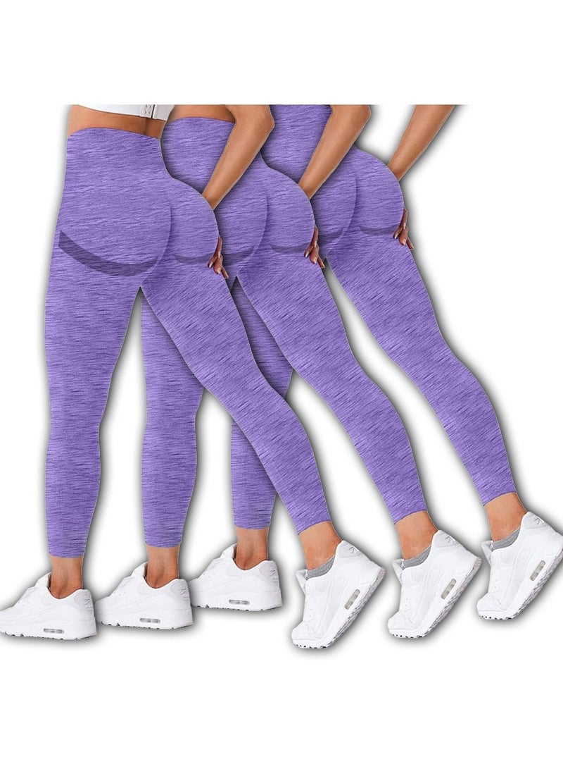 MARGOUN 3 Pack Of Women Seamless Legging Tummy Control High Waist Workout Gym Yoga Pants Small Purple 