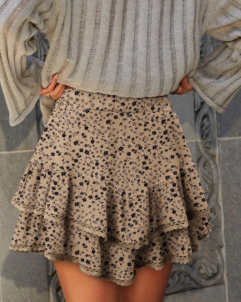 onlypuff Flowy Shorts for Women Ruffle Skorts Cute Mini Skirts Country Concert Outfits Coastal Cowgirl Coachella Outfits Tennis Skort Floral Black XL - Image 3