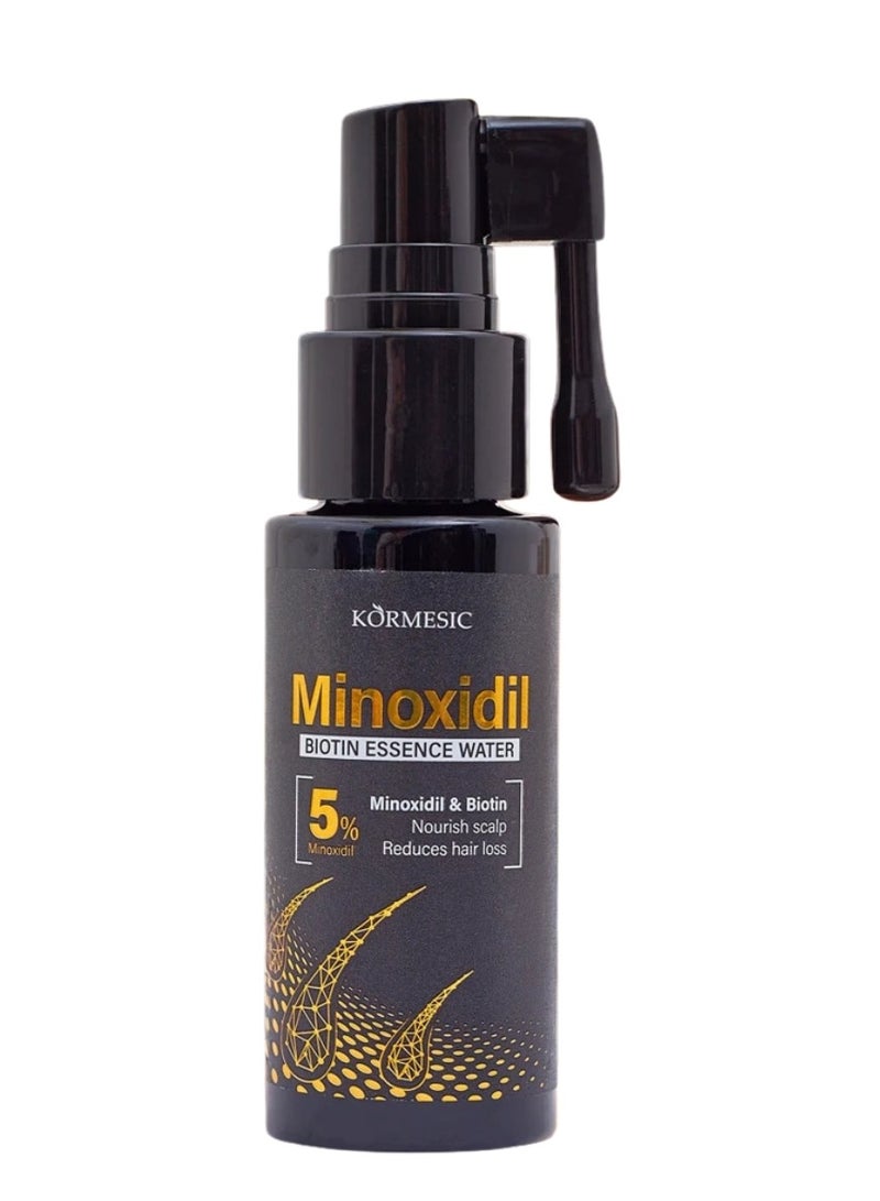Kormesic ماء جوهر البيوتين مينوكيديل 5% 30 مل لعلاج نمو الشعر مع مينوكيديل 5% لتقوية الشعر وتعزيز إعادة نمو الشعر وتقليل تساقط الشعر وتغذية فروة الرأس وترطيب وتقوية جذور الشعر سيروم - Image 1