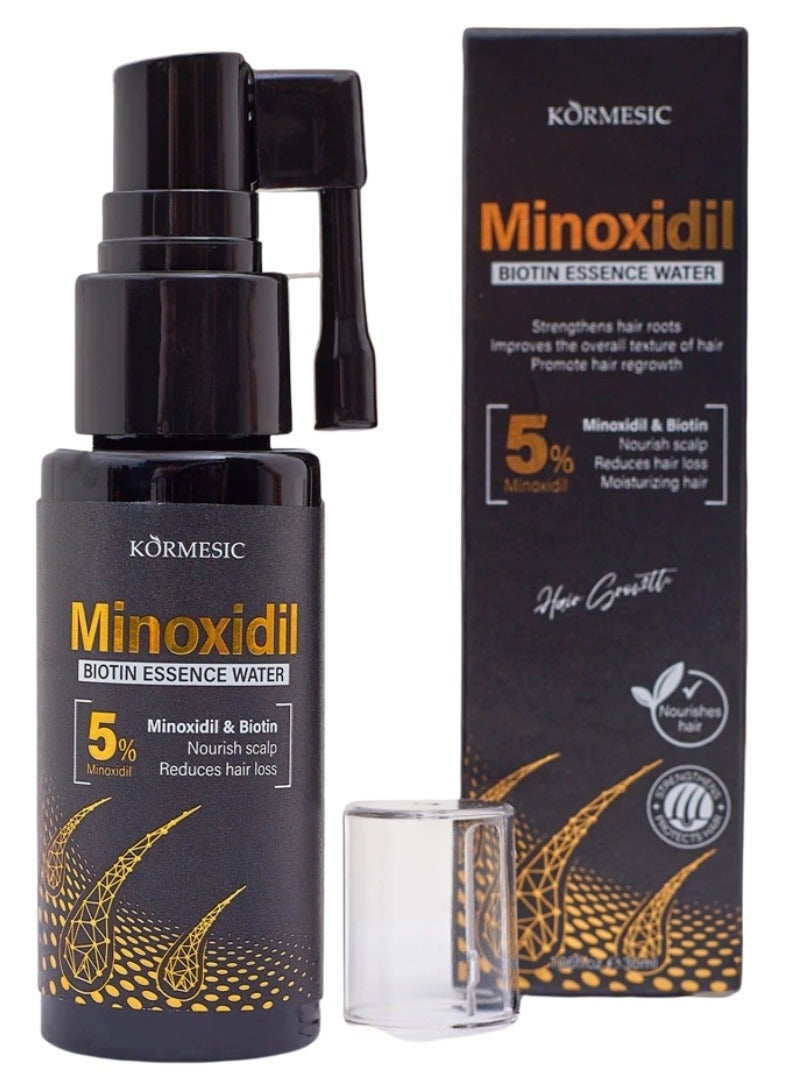 Kormesic ماء جوهر البيوتين مينوكيديل 5% 30 مل لعلاج نمو الشعر مع مينوكيديل 5% لتقوية الشعر وتعزيز إعادة نمو الشعر وتقليل تساقط الشعر وتغذية فروة الرأس وترطيب وتقوية جذور الشعر سيروم - Image 2