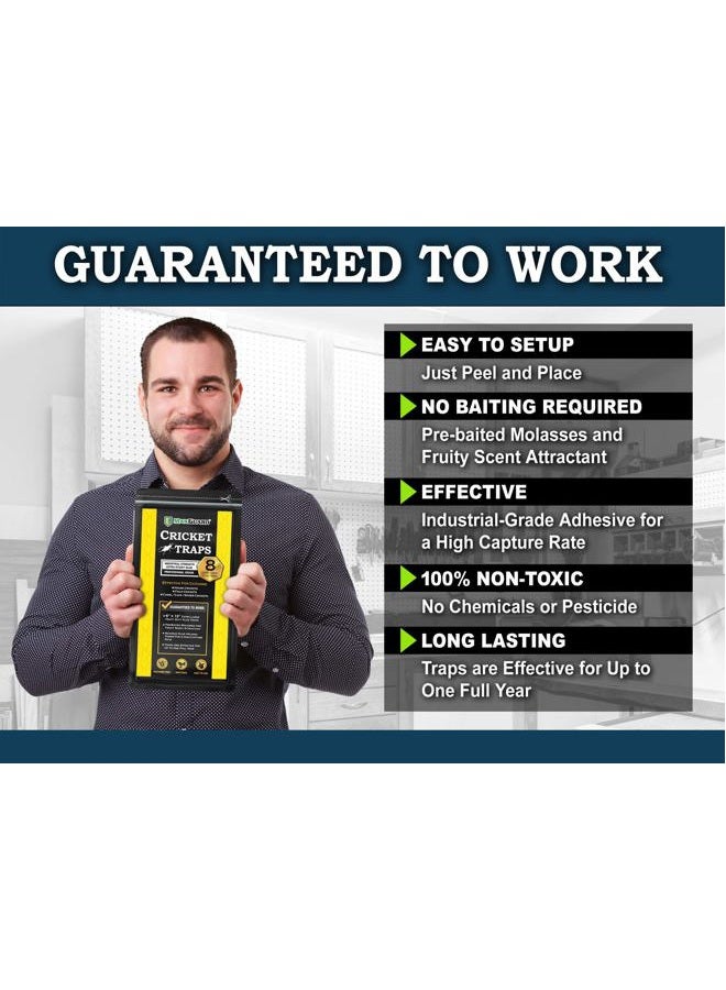 MaxGuard Extra Large Cricket Traps (8 Traps) | Non-Toxic Extra Sticky Glue Board Pre-Baited Cricket Attractant | Trap & Kill House Crickets, Insects, Spiders, Bugs | - Image 2