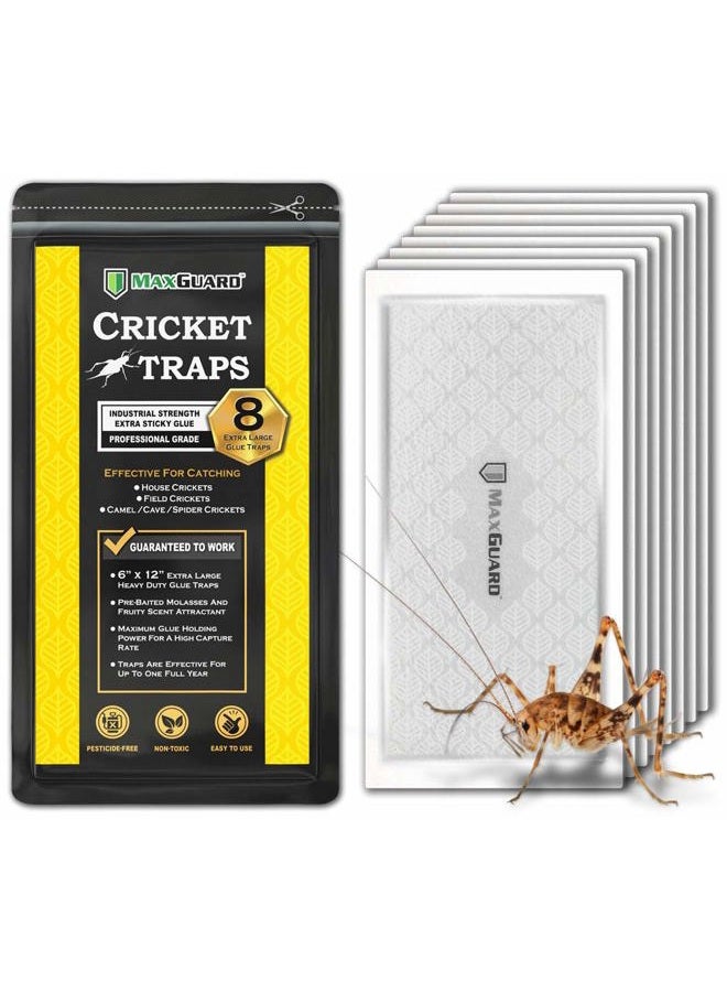 MaxGuard Extra Large Cricket Traps (8 Traps) | Non-Toxic Extra Sticky Glue Board Pre-Baited Cricket Attractant | Trap & Kill House Crickets, Insects, Spiders, Bugs | - Image 1