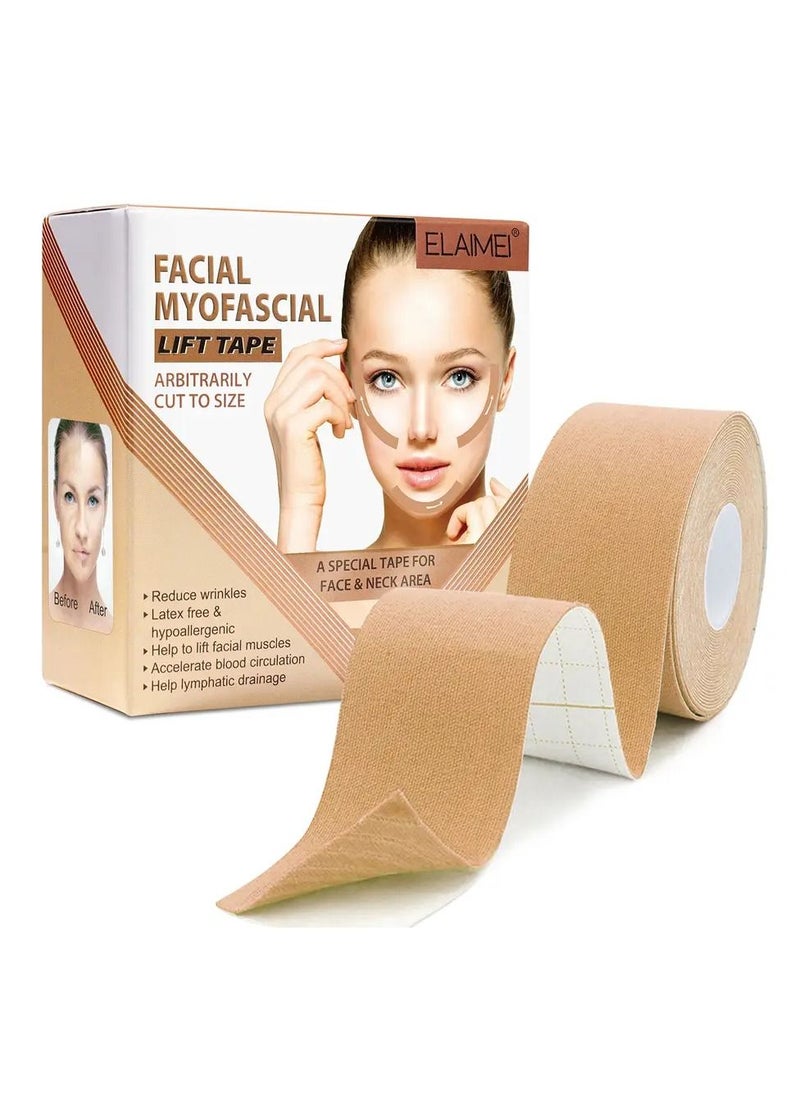 Facial Myofascial Lift Tape Face Lift Tape Face Toning Belts Anti Wrinkle Patches Anti Freeze Stickers Neck Lift Tape Unisex For Firming and Tightening Skin 2.5cm x 5m