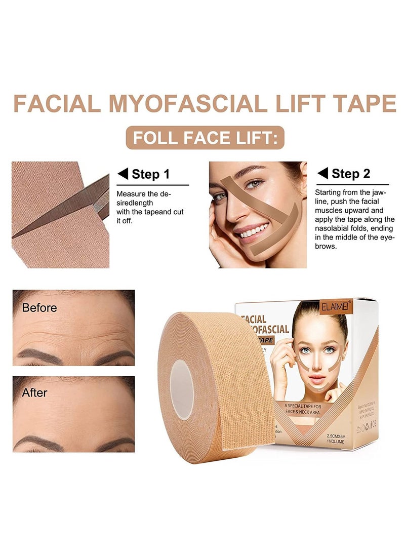 Facial Myofascial Lift Tape Face Lift Tape Face Toning Belts Anti Wrinkle Patches Anti Freeze Stickers Neck Lift Tape Unisex For Firming and Tightening Skin 2.5cm x 5m