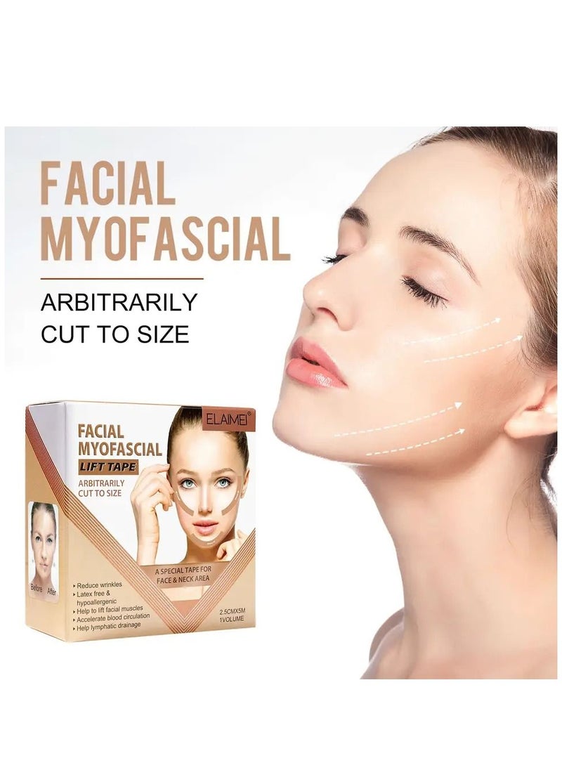 Facial Myofascial Lift Tape Face Lift Tape Face Toning Belts Anti Wrinkle Patches Anti Freeze Stickers Neck Lift Tape Unisex For Firming and Tightening Skin 2.5cm x 5m