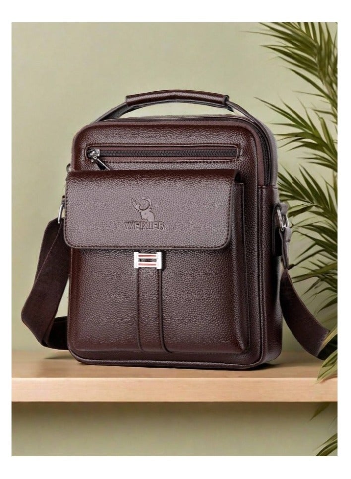 ويكسير حقيبة كروس بودي وكتف ويد جلدية مع 4 جيوب كبيرة وتقسيم داخلي وحزام طويل ومقبض حمل -بني - Image 2