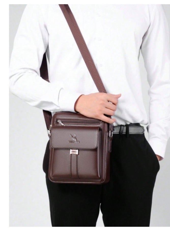 ويكسير حقيبة كروس بودي وكتف ويد جلدية مع 4 جيوب كبيرة وتقسيم داخلي وحزام طويل ومقبض حمل -بني - Image 3