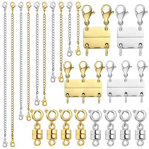 Evnlo Multi Necklace Layering Clasp and Chain Extender and Magnetic Jewelry Clasp Set, Gold and Silver Multiple Styles Necklace Extenders for Women - Image 1