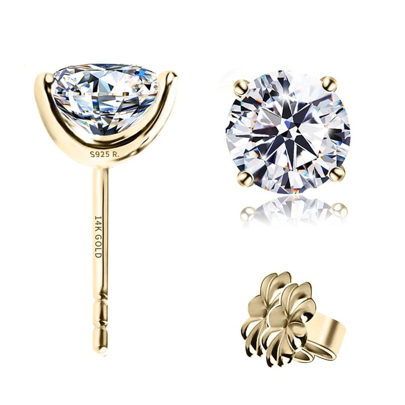 Raneecoco "STUNNING FLAME" Solid 14K Yellow Gold Post & Sterling Silver Cubic-Zirconia Stud CZ Earrings | 0.9ct - Image 1