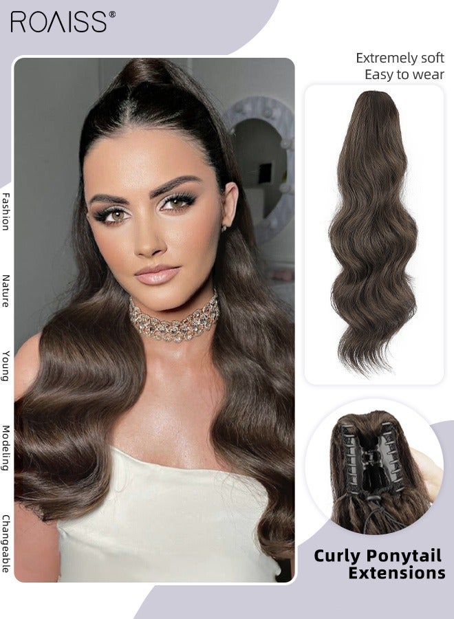 roaiss 22 Inch Ponytail Extensions Synthetic Curly Pony Tail for Daily Party Use Long Curly Hair Ponytail Extension Claw Jaw Clip Natural Fluffy Ponytail Wig with Drawstring for Women - Image 1