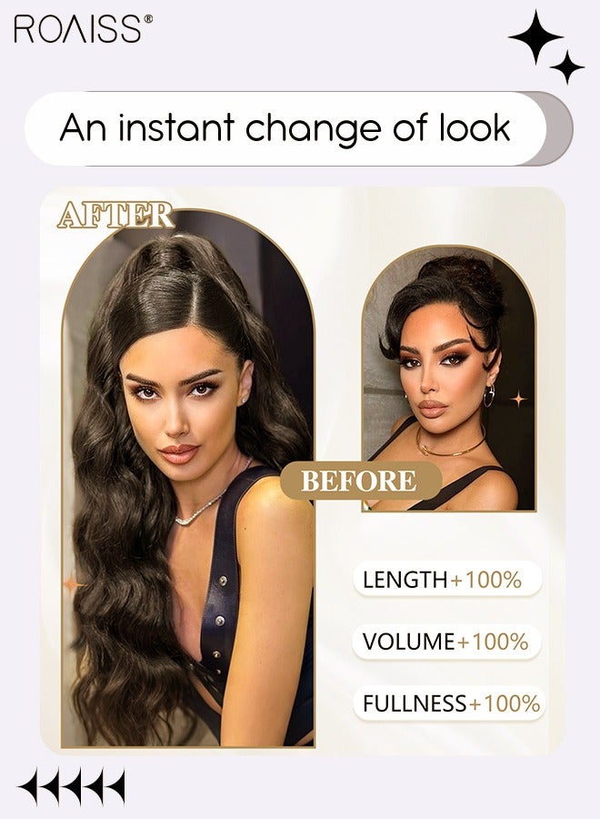 roaiss 22 Inch Ponytail Extensions Synthetic Curly Pony Tail for Daily Party Use Long Curly Hair Ponytail Extension Claw Jaw Clip Natural Fluffy Ponytail Wig with Drawstring for Women - Image 2