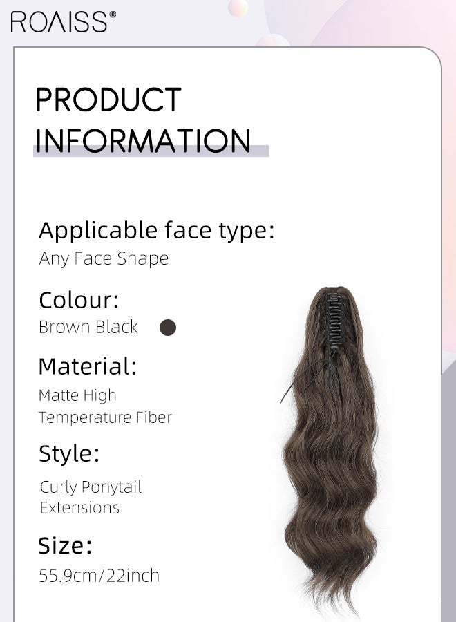 roaiss 22 Inch Ponytail Extensions Synthetic Curly Pony Tail for Daily Party Use Long Curly Hair Ponytail Extension Claw Jaw Clip Natural Fluffy Ponytail Wig with Drawstring for Women - Image 3