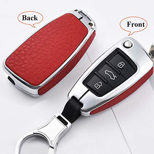 SANRILY 1Pcs Flip Key Fob Cover for Audi A1 A3 A6 Q3 Q5 TT S3 Keyless Entry Key Holder Metal Leather Key Protection Case Shell with Keychain Red - Image 3