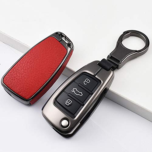 SANRILY 1Pcs Flip Key Fob Cover for Audi A1 A3 A6 Q3 Q5 TT S3 Keyless Entry Key Holder Metal Leather Key Protection Case Shell with Keychain Red - Image 1