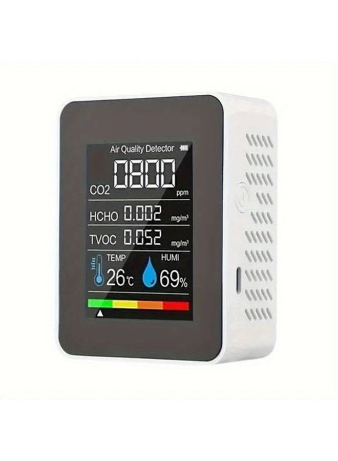 Black 5 In 1 Air Quality Monitor PM2 5 PM10 HCHO TVOC CO2 Detector USB Rechargeable LCD Display - Image 4