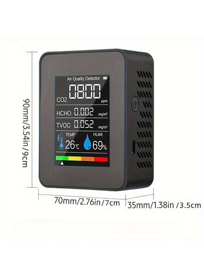 Black 5 In 1 Air Quality Monitor PM2 5 PM10 HCHO TVOC CO2 Detector USB Rechargeable LCD Display - Image 3