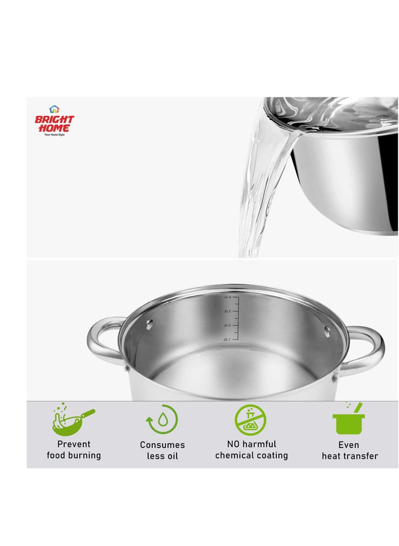 Bright Home - Bright Home 12Pcs Stainless Steel Cookware Set Induction & Gas Stove Friendly Dishwasher Safe Kitchen Cookware Sets with Glass Lid - Image 1