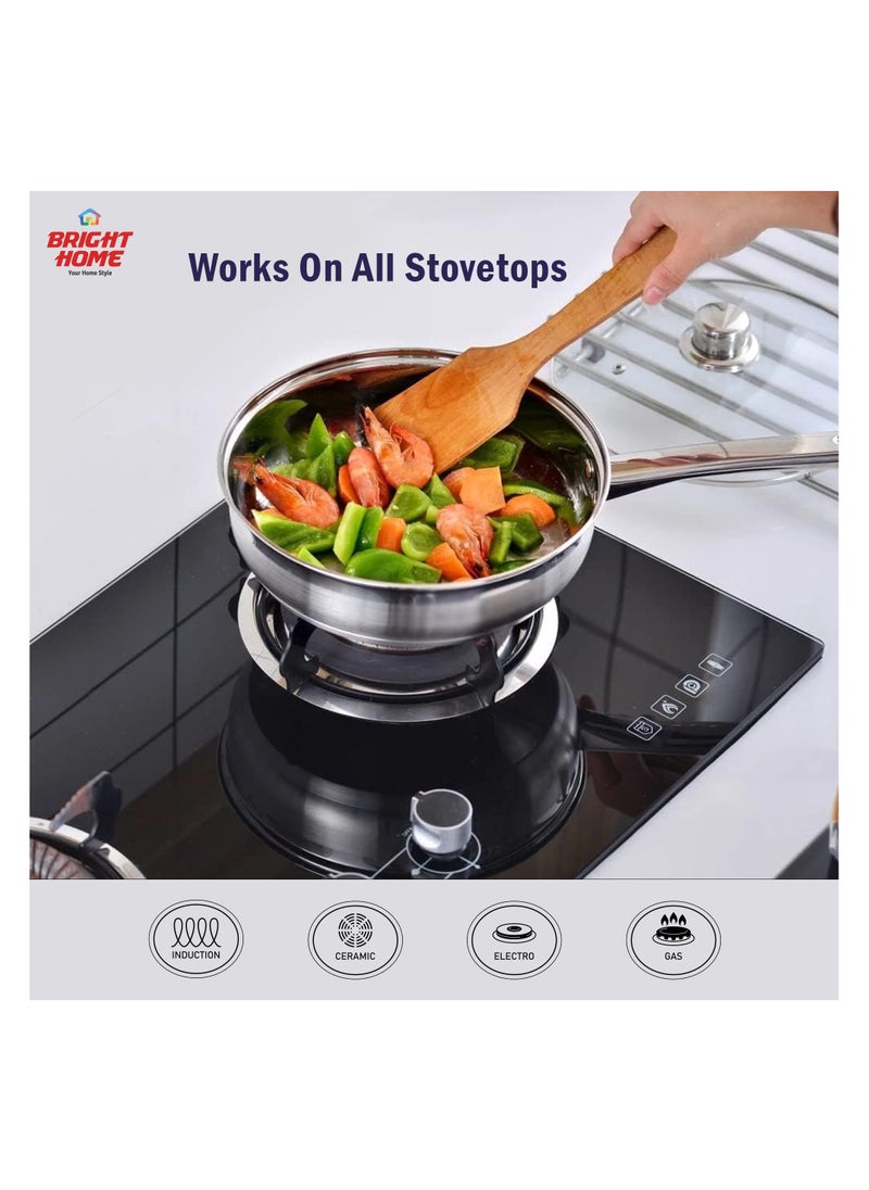 Bright Home - Bright Home 12Pcs Stainless Steel Cookware Set Induction & Gas Stove Friendly Dishwasher Safe Kitchen Cookware Sets with Glass Lid - Image 1