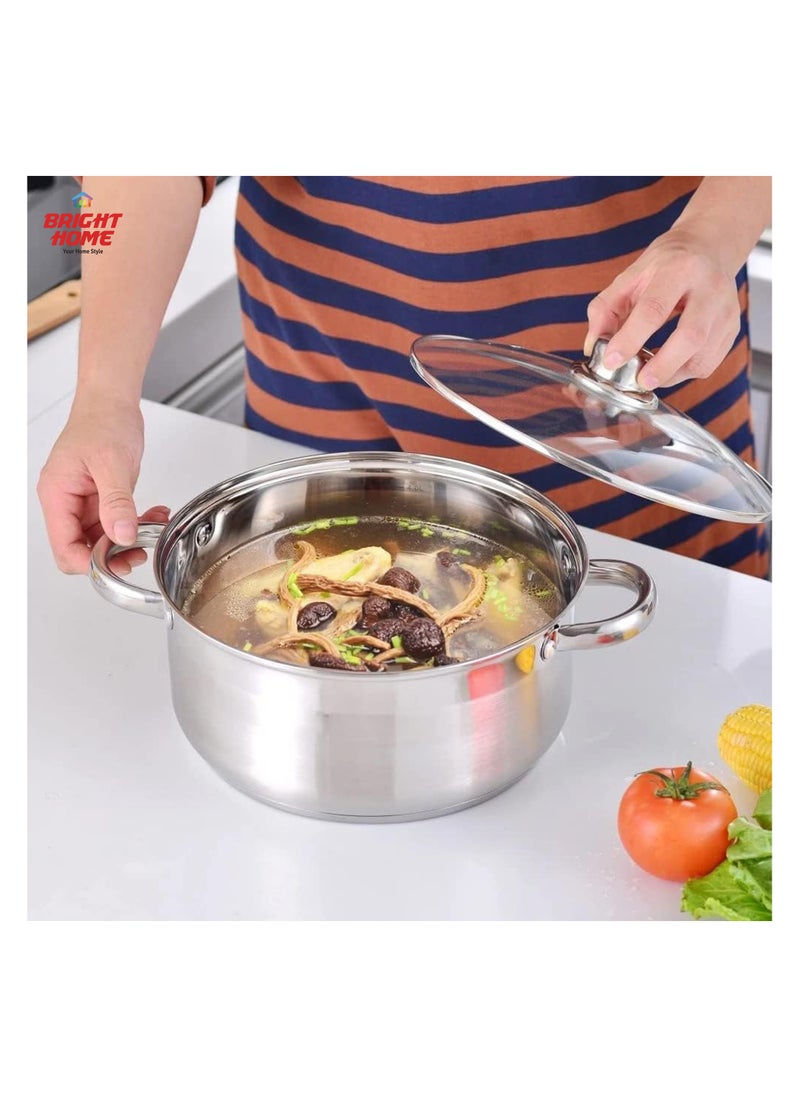 Bright Home - Bright Home 12Pcs Stainless Steel Cookware Set Induction & Gas Stove Friendly Dishwasher Safe Kitchen Cookware Sets with Glass Lid - Image 1