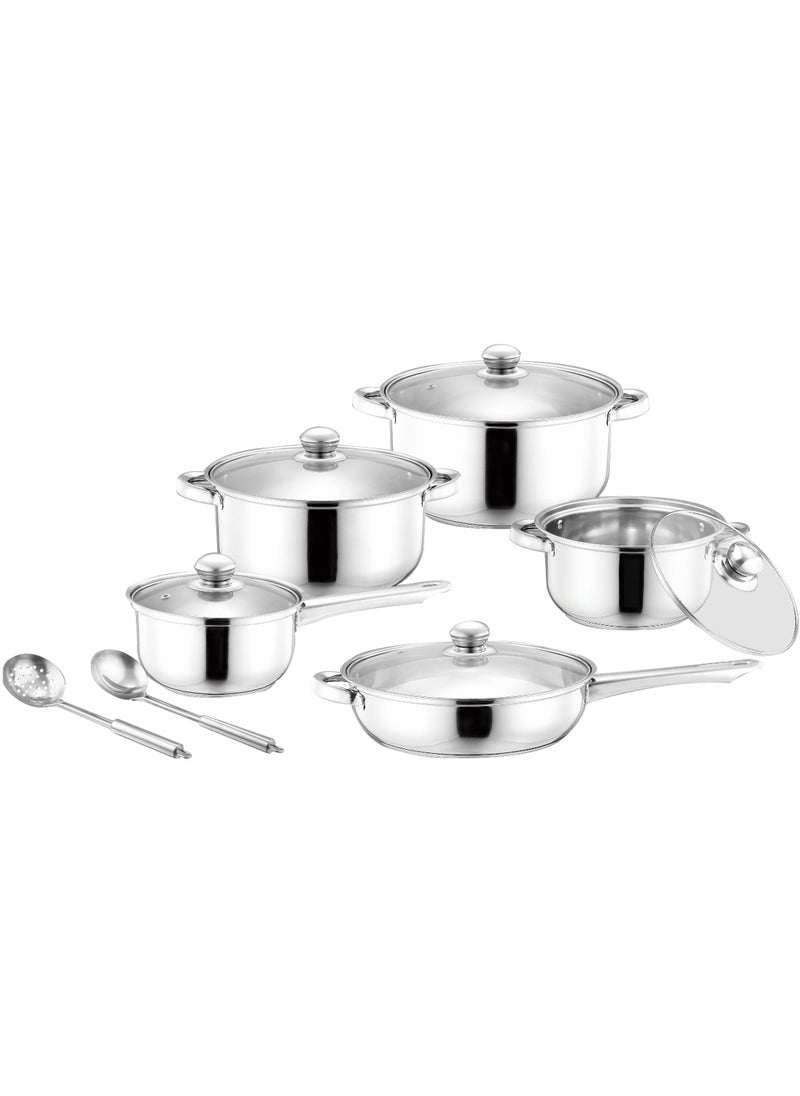 Bright Home - Bright Home 12Pcs Stainless Steel Cookware Set Induction & Gas Stove Friendly Dishwasher Safe Kitchen Cookware Sets with Glass Lid - Image 1