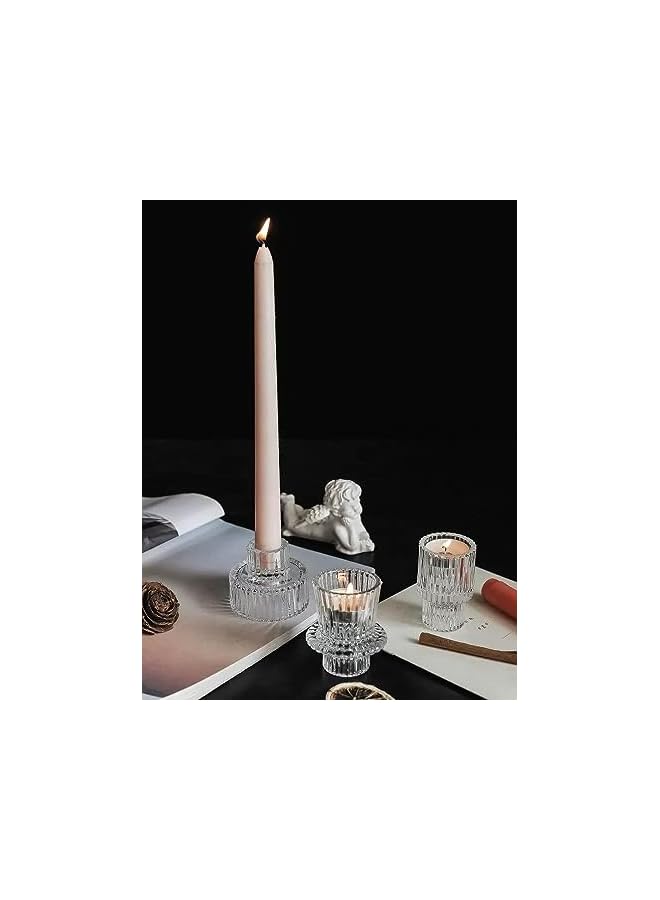The Bros مجموعة حوامل الشموع من 3 حوامل شموع زجاجية لشموع الشمعة، شموع العمود و شموع الشاي، لتزيين الطاولات، ديكور الزفاف وحفلات العشاء (شفاف) - Image 5