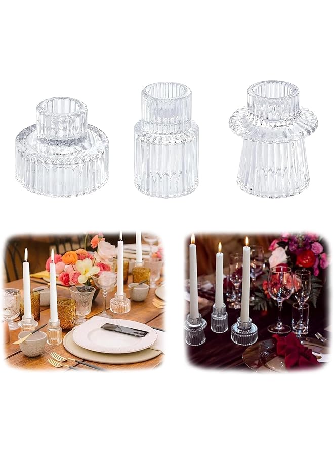 The Bros مجموعة حوامل الشموع من 3 حوامل شموع زجاجية لشموع الشمعة، شموع العمود و شموع الشاي، لتزيين الطاولات، ديكور الزفاف وحفلات العشاء (شفاف) - Image 1