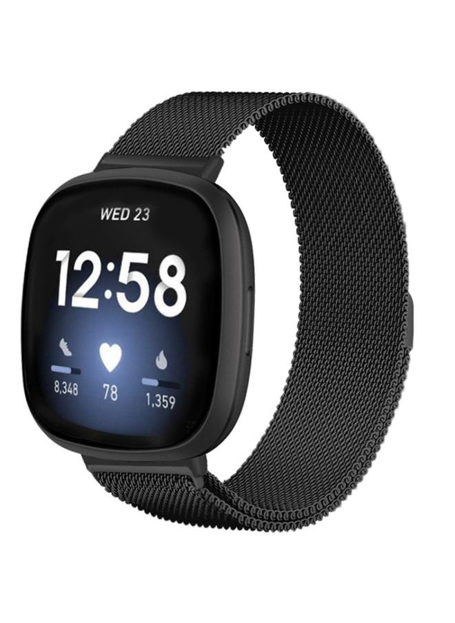 Generic - Replacement Strap For Fitbit Versa 4 / Versa 3 20mm Milanese Magnetic Metal Split Buckle Watch Band Black - Image 1