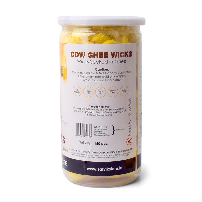 SATVIK 150 Pc Pure Cow Ghee Wicks Cotton Wicks Up to 30mints Burning Time Ideal for Hindu Pooja Wax Free Ghee Batti Jyot Batti Pooja Essentials Cow Ghee Wicks 150 Pc - Image 4