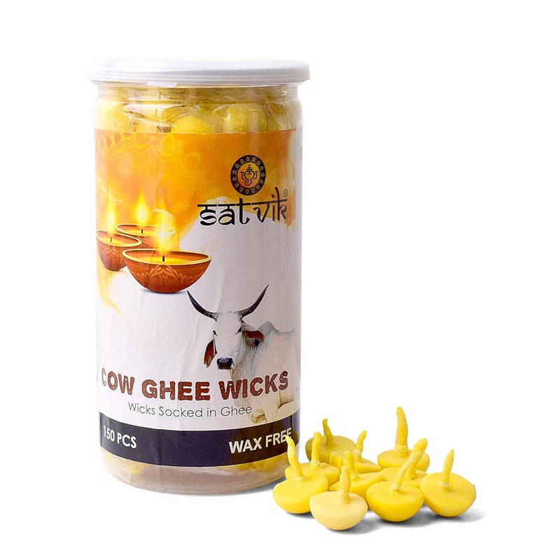 SATVIK 150 Pc Pure Cow Ghee Wicks Cotton Wicks Up to 30mints Burning Time Ideal for Hindu Pooja Wax Free Ghee Batti Jyot Batti Pooja Essentials Cow Ghee Wicks 150 Pc - Image 5