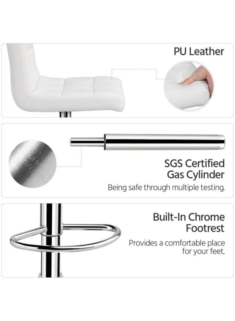 AL WADI FURNITURE 3-Piece Adjustable Square MDF Wood Bar Table Set with 2 Bar Stools for Pub Counter Kitchen Home PU Leather Bar Chairs with Footrest 360°Swivel Perfect for Small Space, White - Image 2