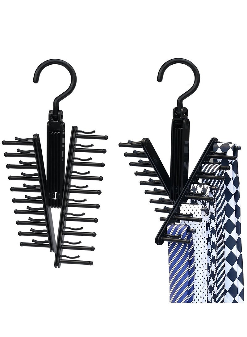 Zikra Tie Rack Hanger, Cross Tie Hanger, 20 Tie Belt Rack Organizer Hanger for Men Closet Space Saving Rack Non-Slip Clips 360-degree, ABS Resin Plastic, Rotate Hanger Tie Display Holder (2pcs) (Black) - Image 2
