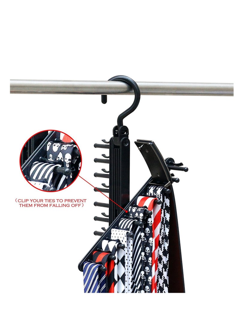 Zikra Tie Rack Hanger, Cross Tie Hanger, 20 Tie Belt Rack Organizer Hanger for Men Closet Space Saving Rack Non-Slip Clips 360-degree, ABS Resin Plastic, Rotate Hanger Tie Display Holder (2pcs) (Black) - Image 5