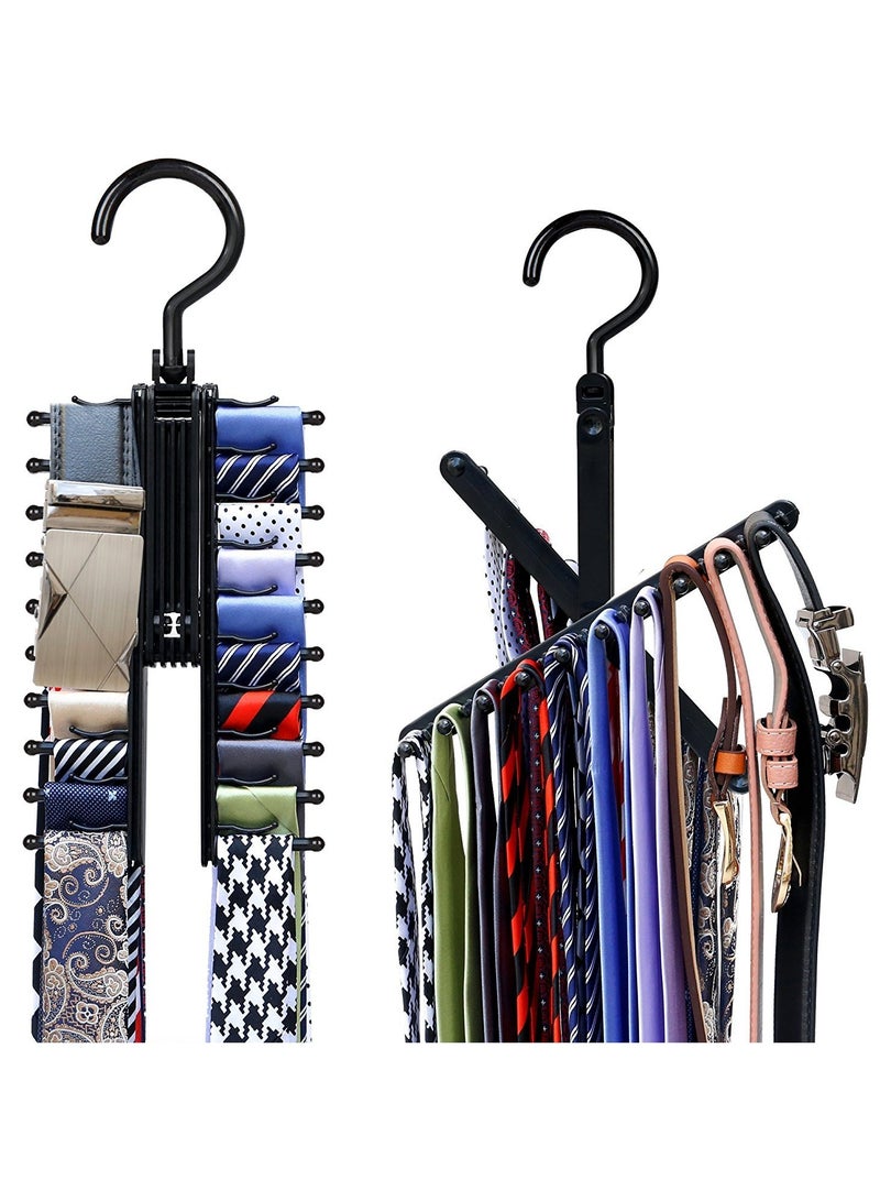 Zikra Tie Rack Hanger, Cross Tie Hanger, 20 Tie Belt Rack Organizer Hanger for Men Closet Space Saving Rack Non-Slip Clips 360-degree, ABS Resin Plastic, Rotate Hanger Tie Display Holder (2pcs) (Black) - Image 4