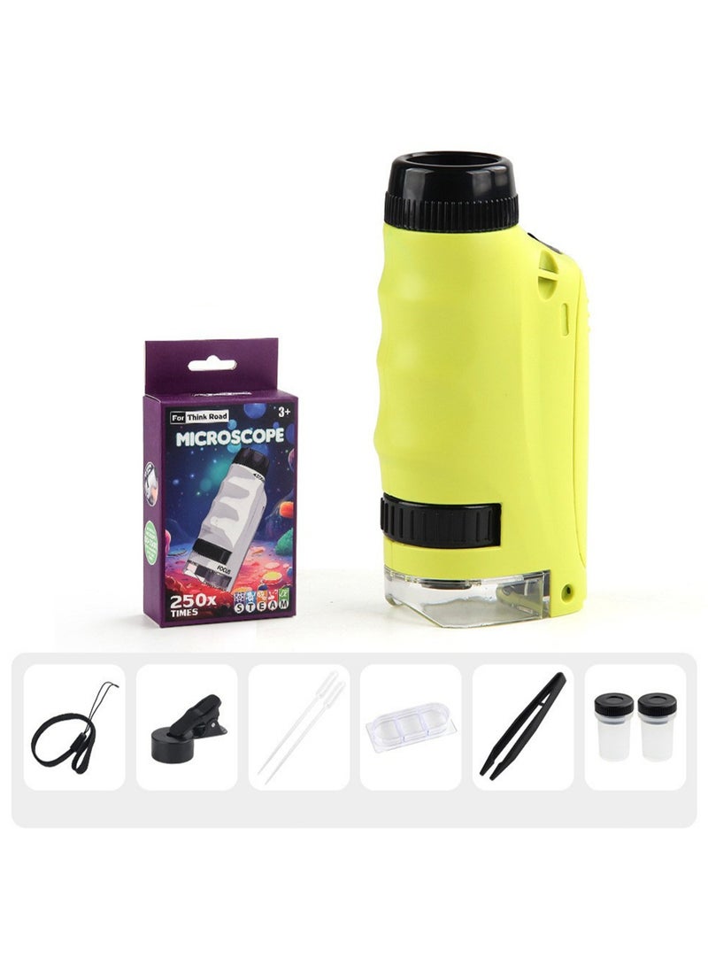 New Mini Microscope Primary And Secondary School Science Experiment Teaching Aids Set Children'S Educational Portable Microscope (Yellow single-handed microscope + small mobile phone holder) - Image 1