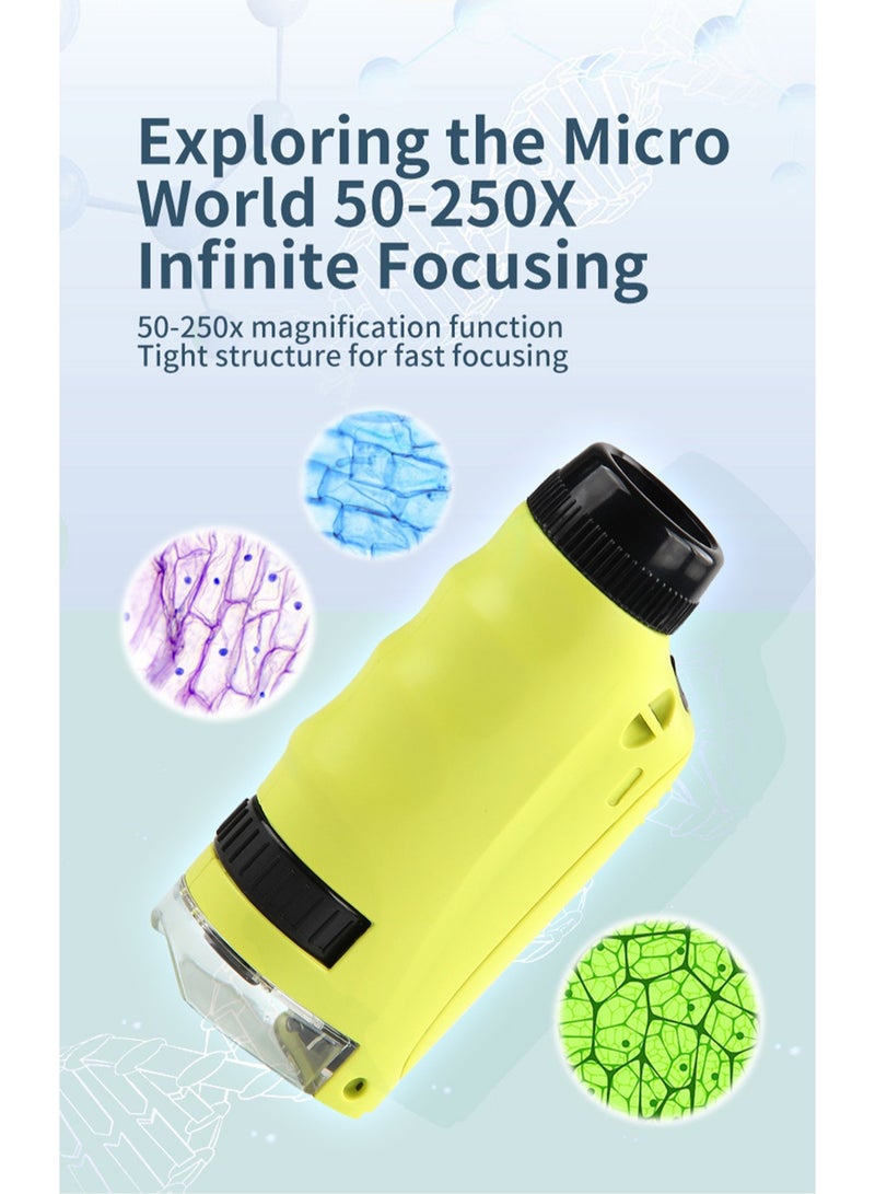 New Mini Microscope Primary And Secondary School Science Experiment Teaching Aids Set Children'S Educational Portable Microscope (Yellow single-handed microscope + small mobile phone holder) - Image 2