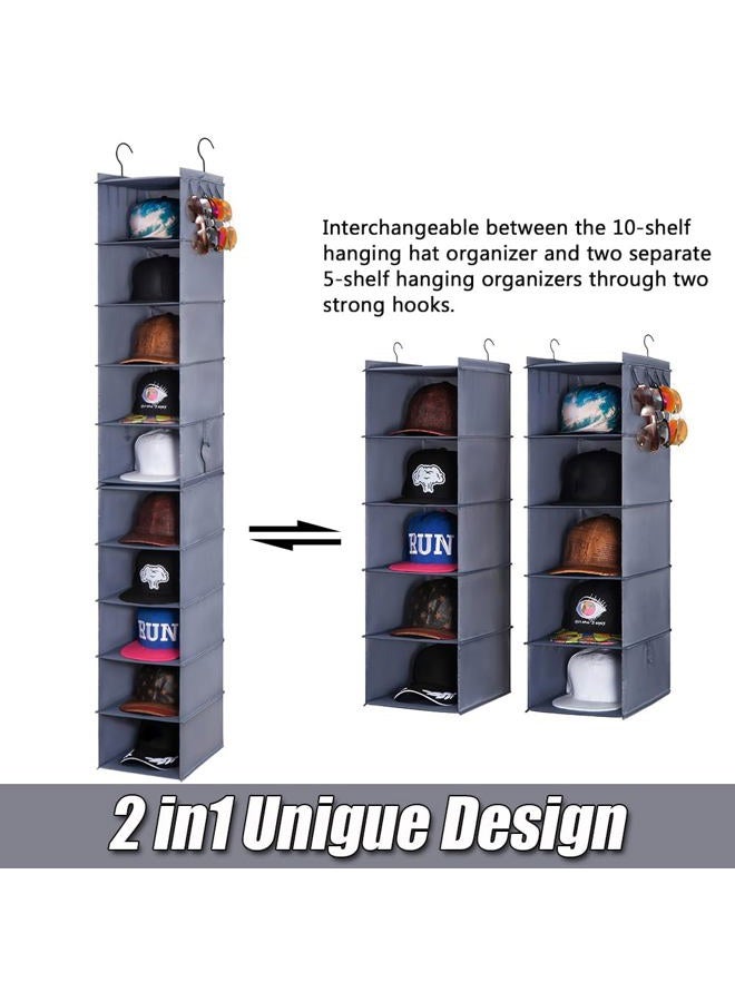 LADYBRO Baseball Cap Storage for Closet Hanging Hats Organizer 10-Shelf Hat Racks 2Pcs 5-Shelf Hat Storage Newsboy Hat Trucker Cap Boxes Container Hat Display Hanger Hat Holder 9x11.8in Durable Oxford Cloth - Image 3