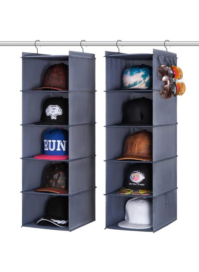 LADYBRO Baseball Cap Storage for Closet Hanging Hats Organizer 10-Shelf Hat Racks 2Pcs 5-Shelf Hat Storage Newsboy Hat Trucker Cap Boxes Container Hat Display Hanger Hat Holder 9x11.8in Durable Oxford Cloth - Image 1